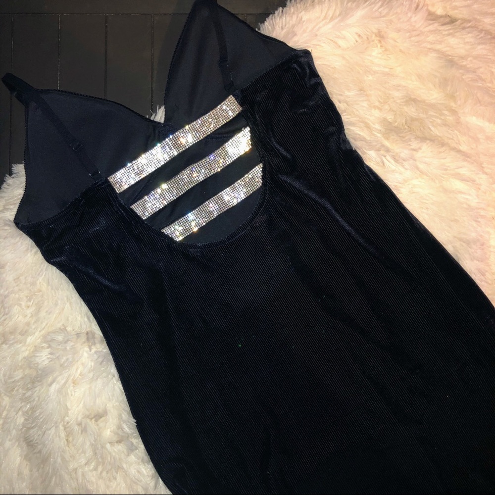 CHOCOLATE dark blue corduroy fitted dress L